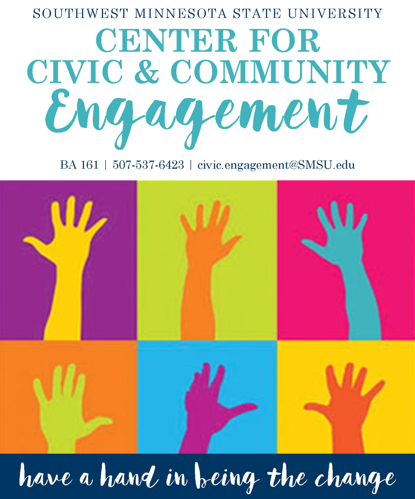 Civic Engagement logo multiple hands raised in air